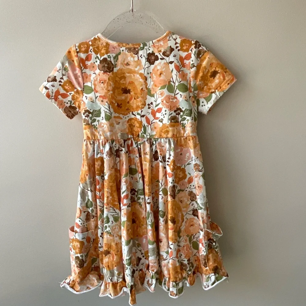 SweetHoney Orange and Green Pleated Sundress with Flutter Sleeves